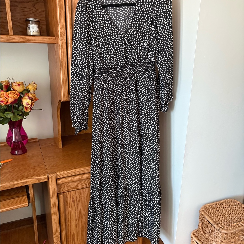 Elegant Black and White Polka Dot Dress